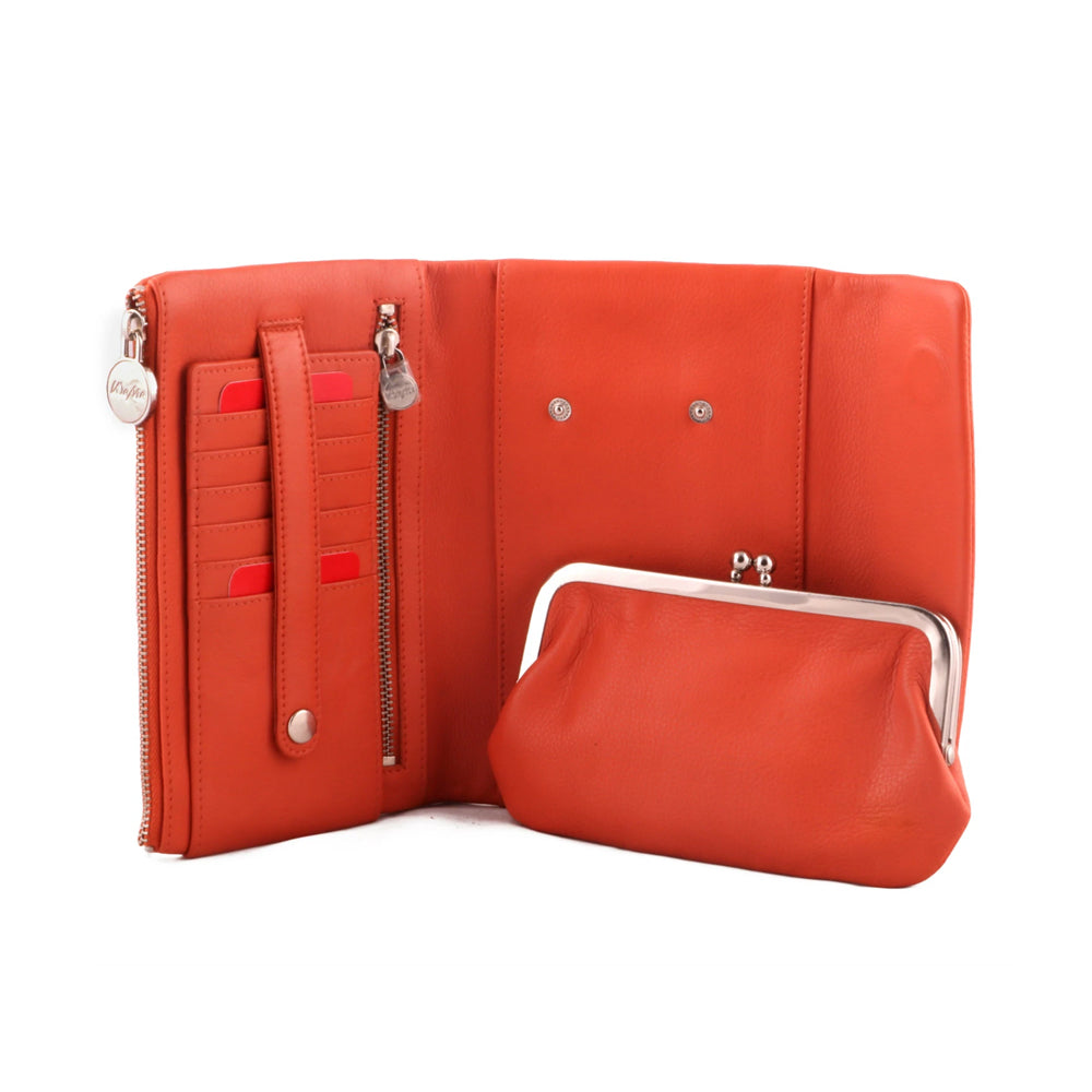 Two In One Genuine Grain Leather Women Bright Purse cum Clutch Wallet