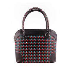 Multicoloured Shaded Woven Genuine Leather Women Handbag