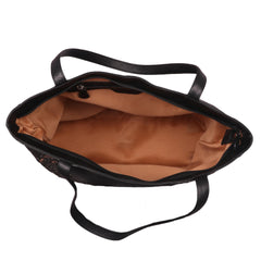 Laser Cut Genuine Leather Women Black Waxy HandBag - WeMe
